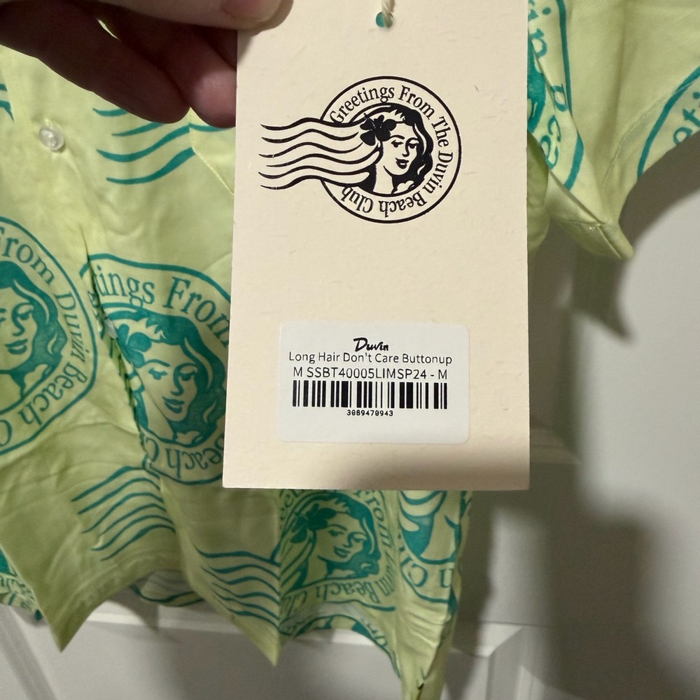 Duvin Long Hair Dont Care Button Up Hawaiian Shirt Mens Medium Yellow Green New - Picture 3 of 5
